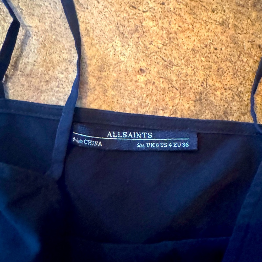 All Saints navy blue and black cami. Side zip. Marked 4 - fits like a S/XS